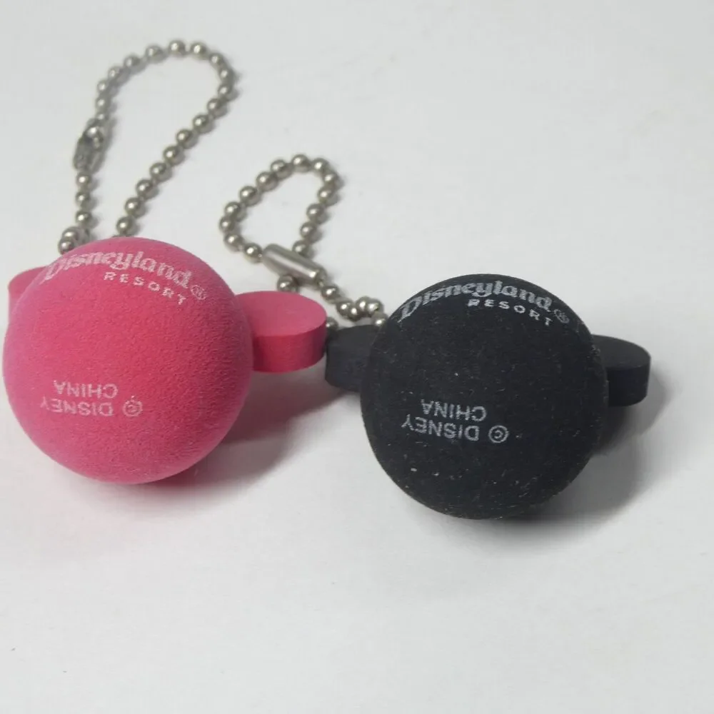 2 Mickey Mouse Foam Head Keychains Disneyland Resort Black Pink Souvenir